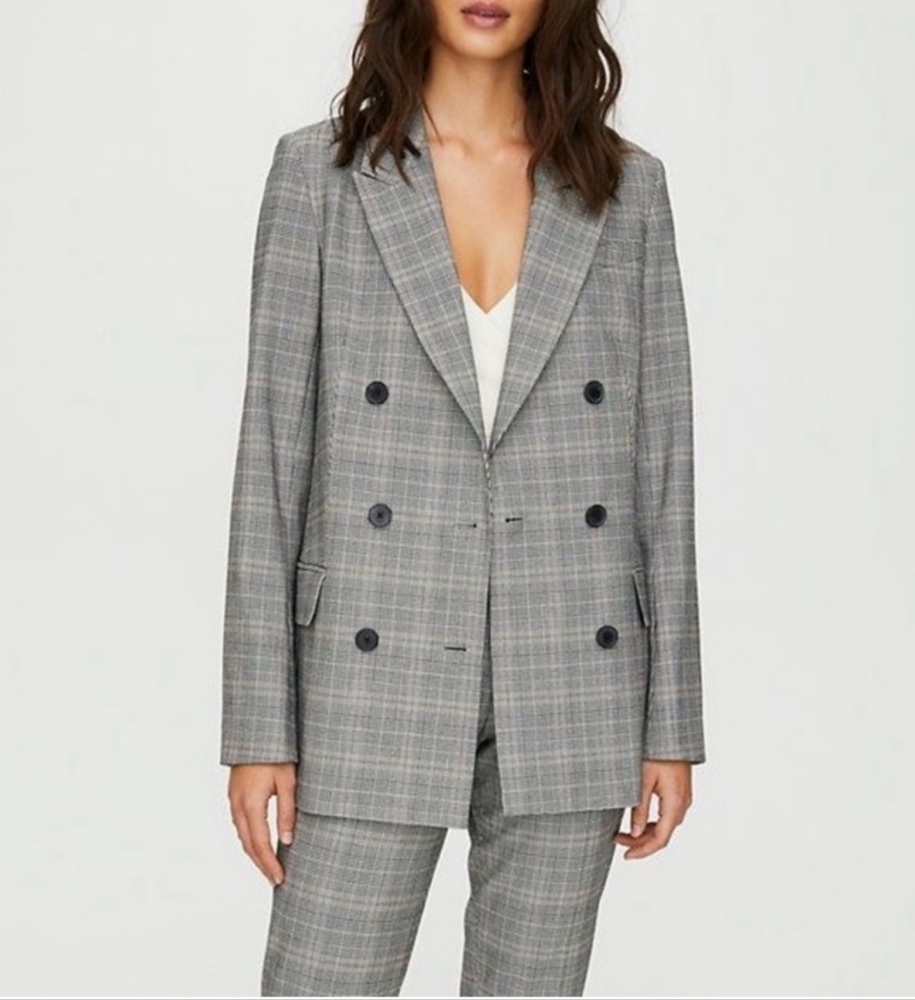 Babaton, sz0, Samuel Glencheck Double-Breasted Plaid Blazer